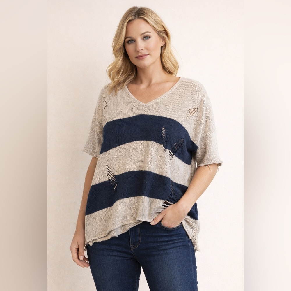 Distressed short sleeve sweater size small